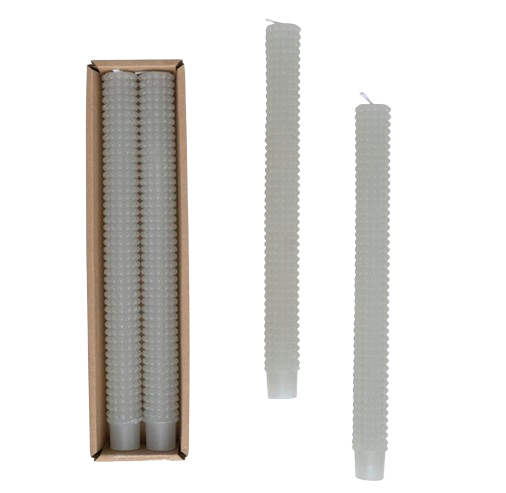 Unscented Hobnail Taper Candles in Box, Set of 2, Dove Grey