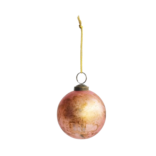 Glass Ball Ornament, Distressed Pink
