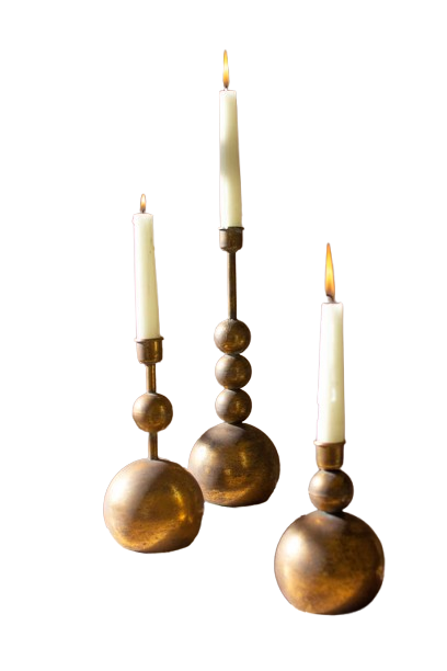 Set of 3 Antique Brass Taper Candle Holders