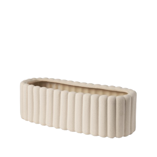Mira Wide Textured Blush Beige Fluted Ceramic Vase