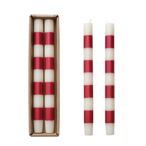 10"H Unscented Taper Candles w/ Stripes in Box, Set of 2