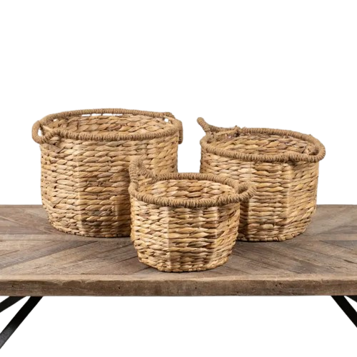 Set/ 3 Rounded Woven Baskets w/ Handles