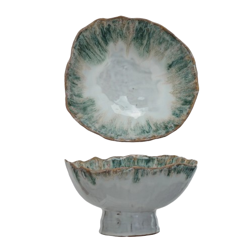 Stoneware Footed Bowl, Reactive Glaze (Each One Will Vary)