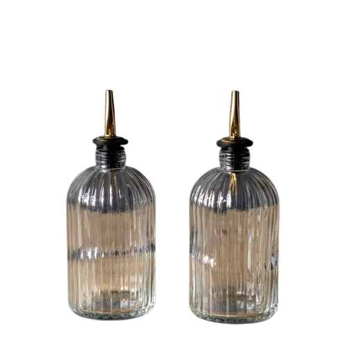 Olive Oil & Vinegar Glass Scallop Fluted Bottles