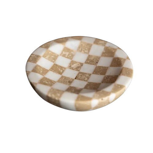 Checkered Travertine & Marble Soap Dish