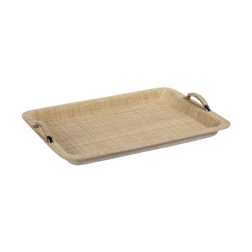 Airelles Raffia and Chambray Serving Tray - Large