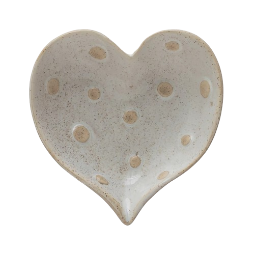 Stoneware Heart Shaped Dish w/ Dots