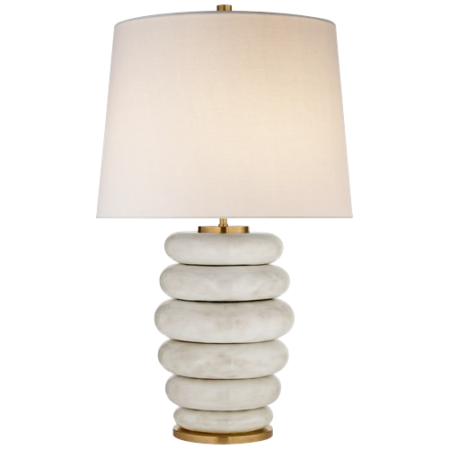 Phoebe Stacked Table Lamp in Antiqued White w/ Linen Shade