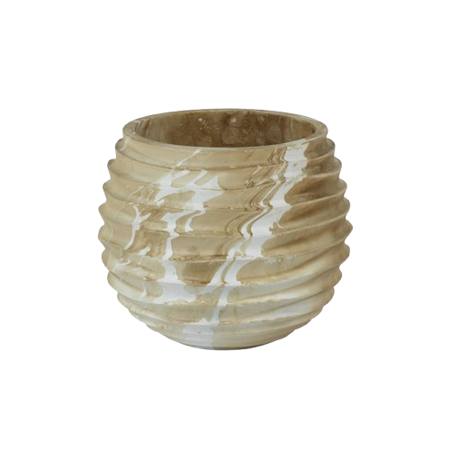 Natural Latte Mango Wood Marbleized Cocoon Pot - Large