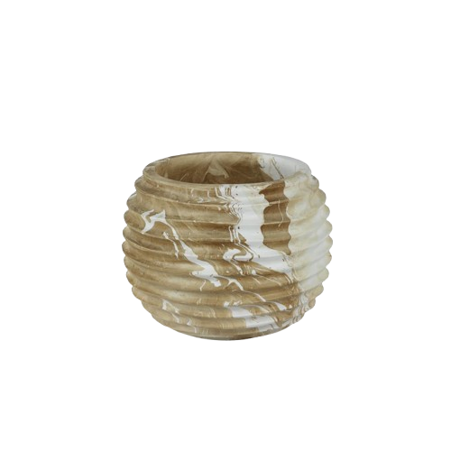 Natural Latte Mango Wood Marbleized Cocoon Pot - Medium