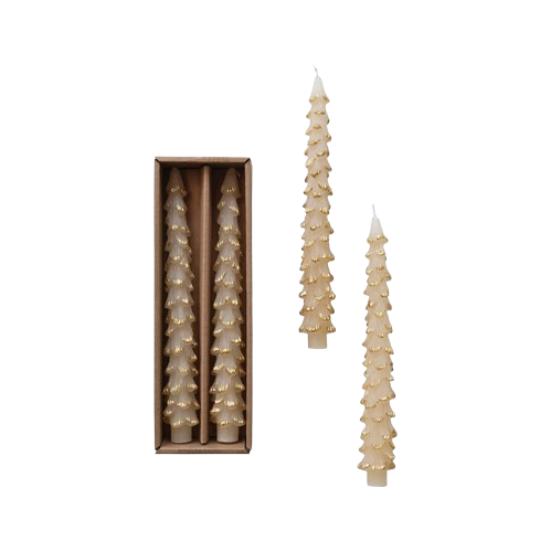 Unscented Tree Shaped Taper Candes in Box, Eggnog Color, Set of 2