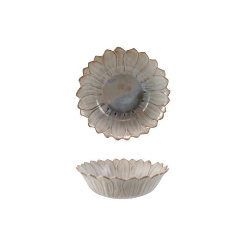 Stoneware Flower Shaped Bowl, Reactive Glaze, White & Blue (Each One Will Vary)