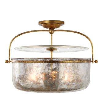 Lorford Medium Semi-Flush Lantern, Brass + Mercury Glass