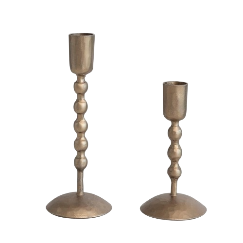 Iron Taper Holders, Antique Brass S/2