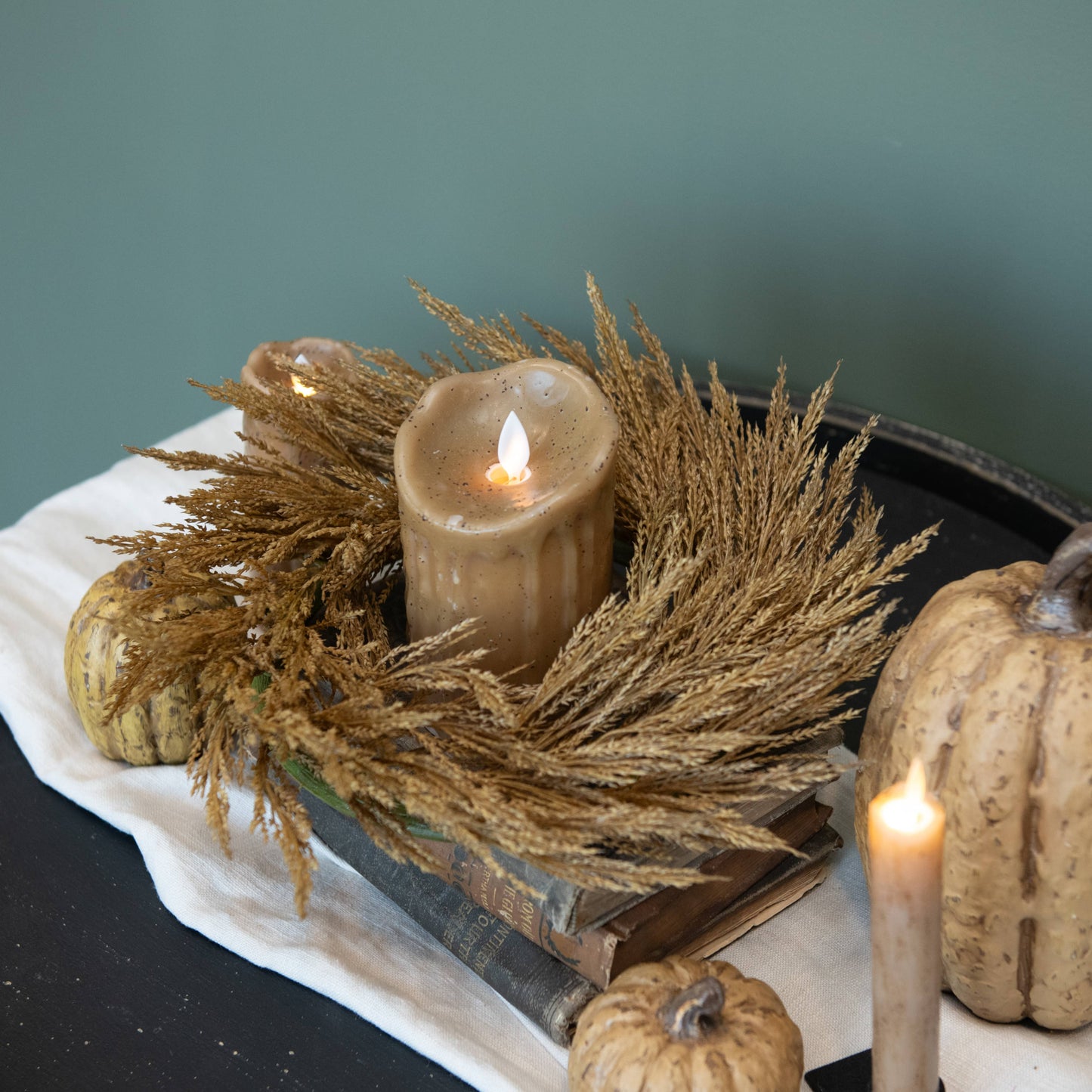 12" DARK GOLD WHEAT CANDLE RING