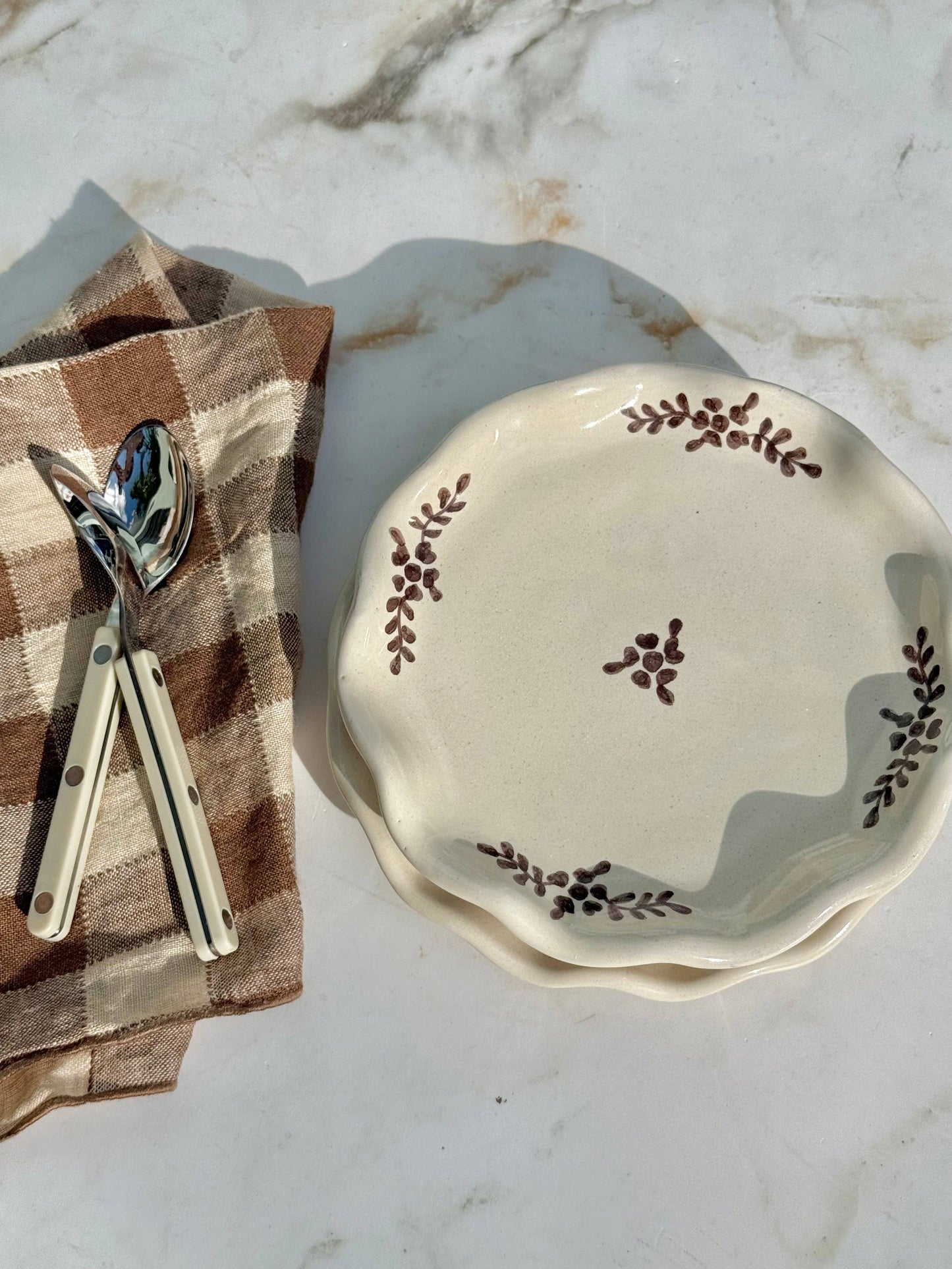 Hand-painted Margot Dessert Plate, Brown