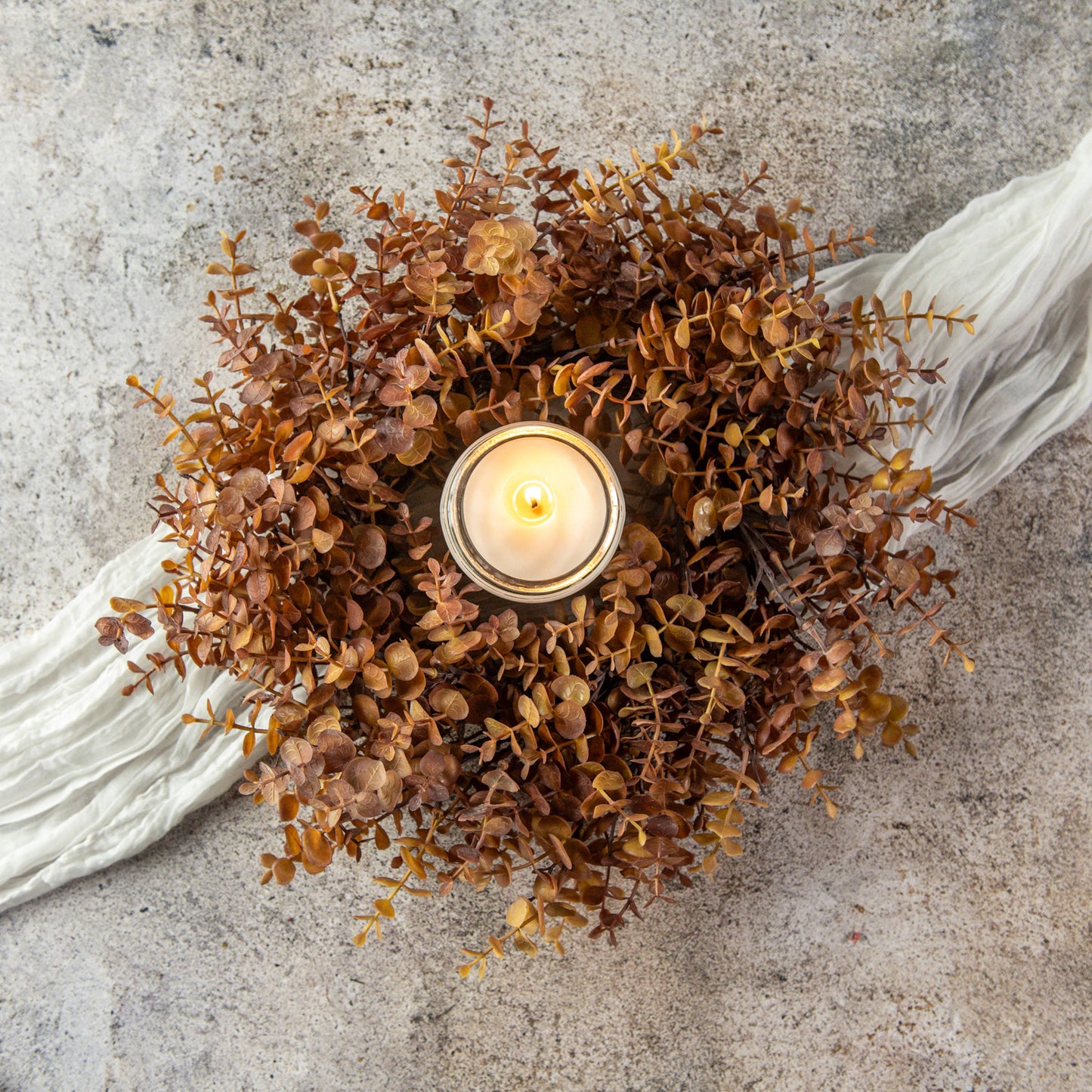 18" BROWN EUCALYPTUS CANDLE RING