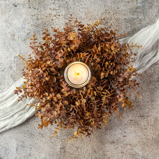 18" BROWN EUCALYPTUS CANDLE RING