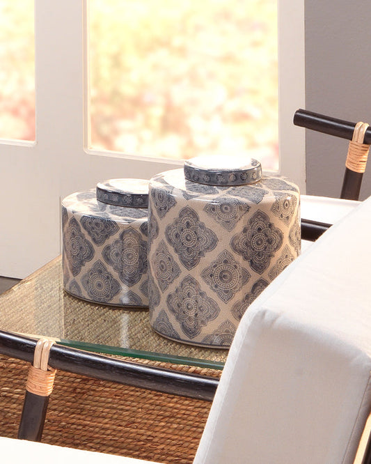 Oran Canisters, Blue/White Set of 2