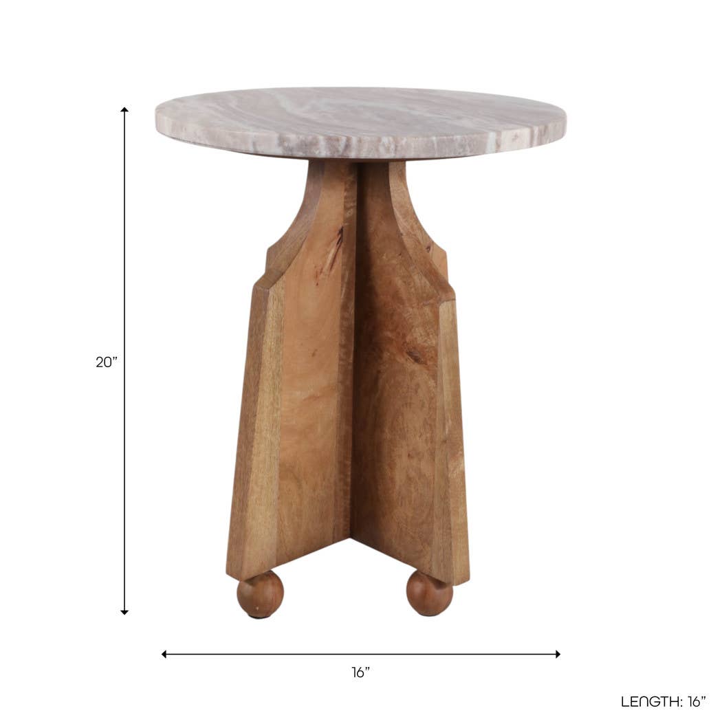 Sage Accent Table - Ivory Marble Top + Brown Wood Base