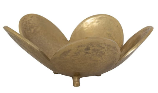 Cast Aluminum Footed Flower Shaped Bowl, Gold Finish