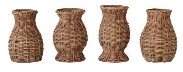 Hand-Woven Rattan Vase with Removable Glass Insert, Natural