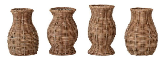 Hand-Woven Rattan Vase with Removable Glass Insert, Natural