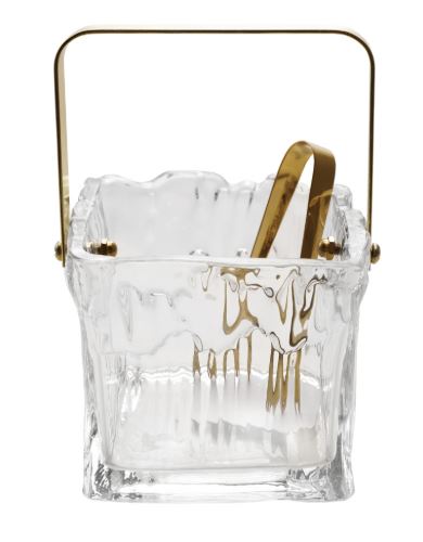 24 oz. Textured Glass Ice Bucket with Tongs, Set of 2