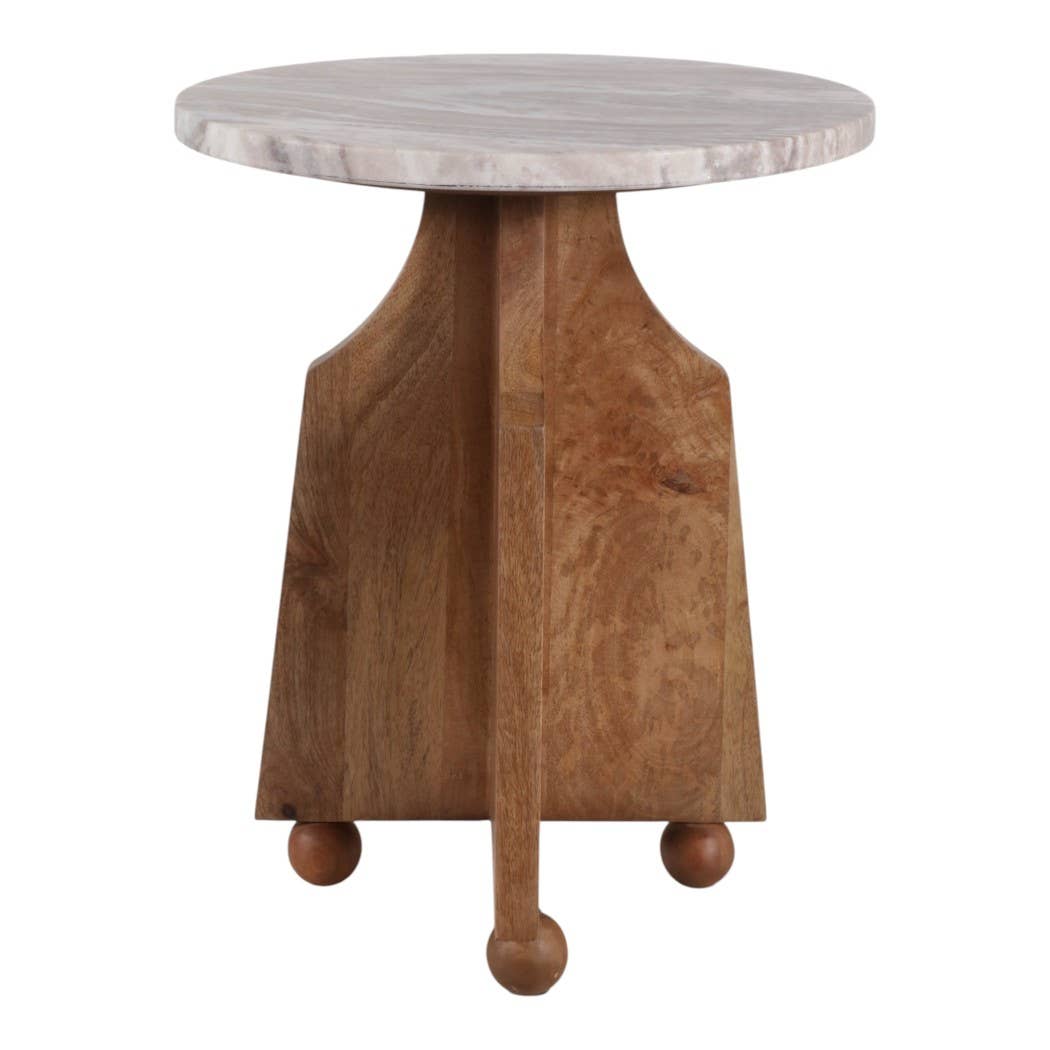 Sage Accent Table - Ivory Marble Top + Brown Wood Base