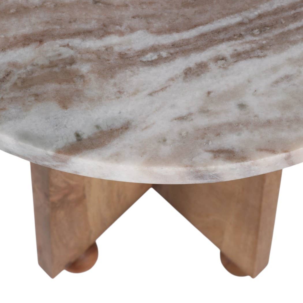 Sage Accent Table - Ivory Marble Top + Brown Wood Base