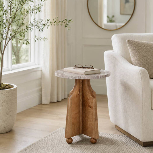 Sage Accent Table, Marble + Wood