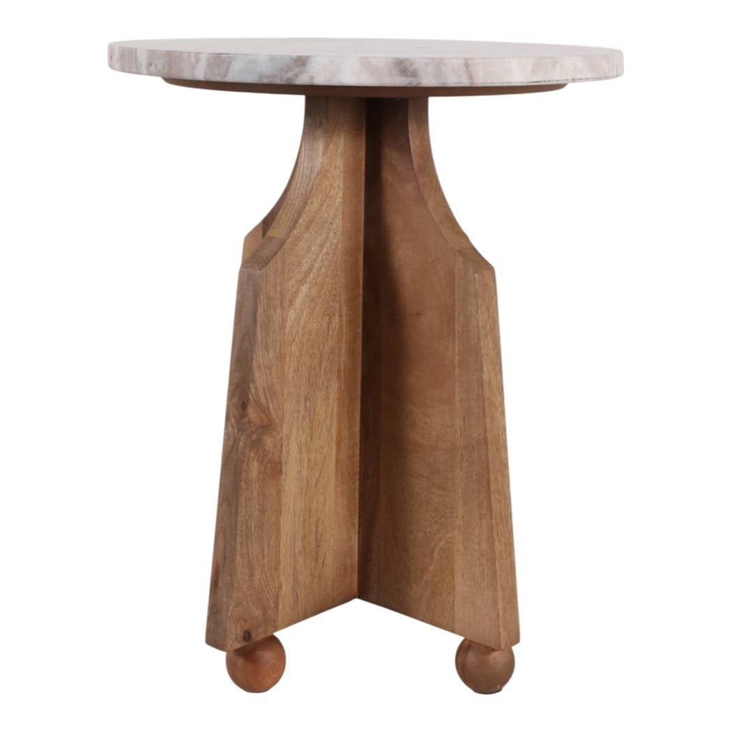 Sage Accent Table - Ivory Marble Top + Brown Wood Base