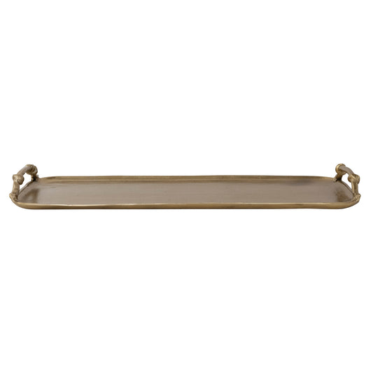 Cast Aluminum Tray with Handles, Gold Finish