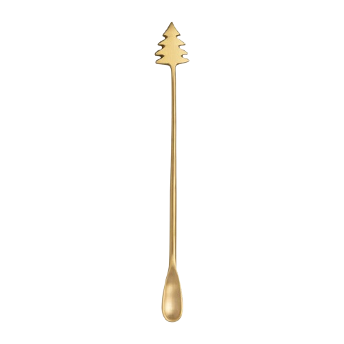 9"L Brass Cocktail Spoon with Christmas Tree Handle