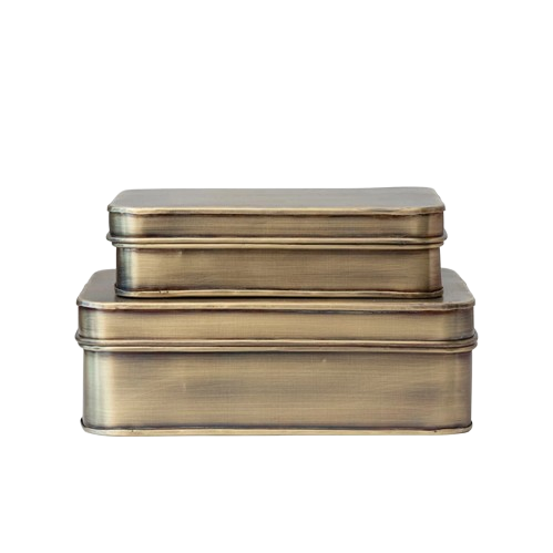 Metal Boxes, Antique Brass Finish, Set of 2