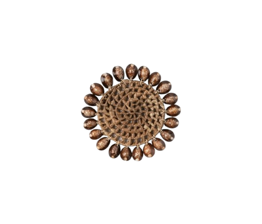 S/4, BONDI, Natural Cowrie Shell/Brown Pandan Leaf Round Coasters