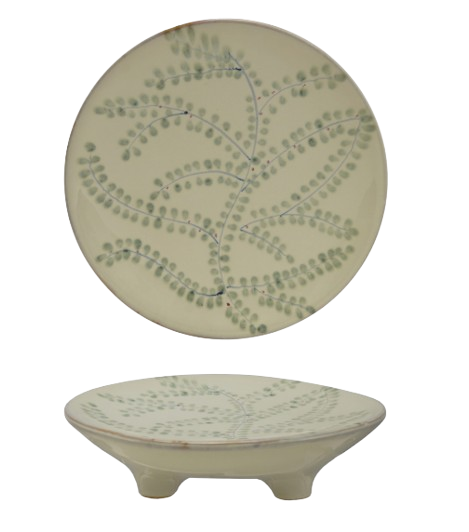 Hand-Painted Stoneware Footed Platter with Botanicals (Each One Will Vary)
