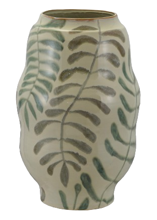 Hand-Painted Stoneware Organic Shaped Vase with Botanicals (Each One Will Vary)
