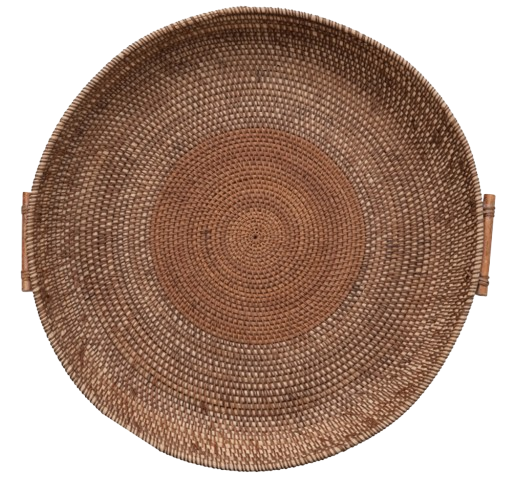 Decorative Woven Rattan Tray w/ Handles, Natural