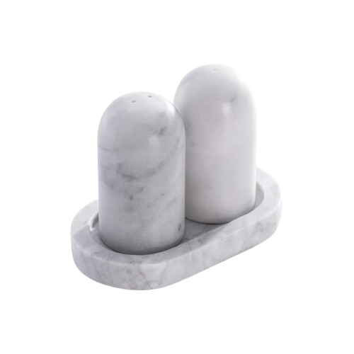 Marble Salt and Pepper Shakers on Tray - White