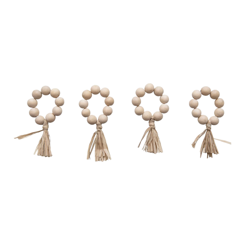Wood Bead Napkin Rings w/Tassle