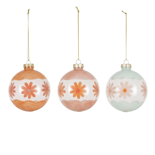 Hand-Painted Glass Ball Ornament w/ Flowers, 3 Styles