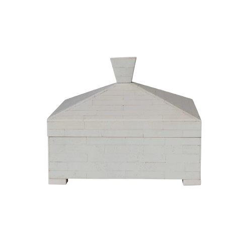 Resin Box w/ Pyramid Shaped Lid & Knob, Ivory Color