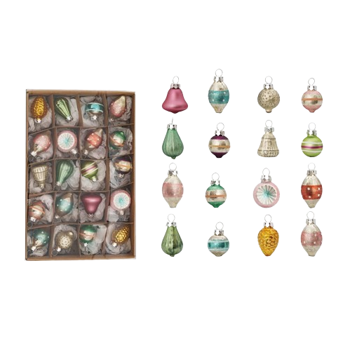 Hand-Painted Glass Ornaments, Boxed Set of 20