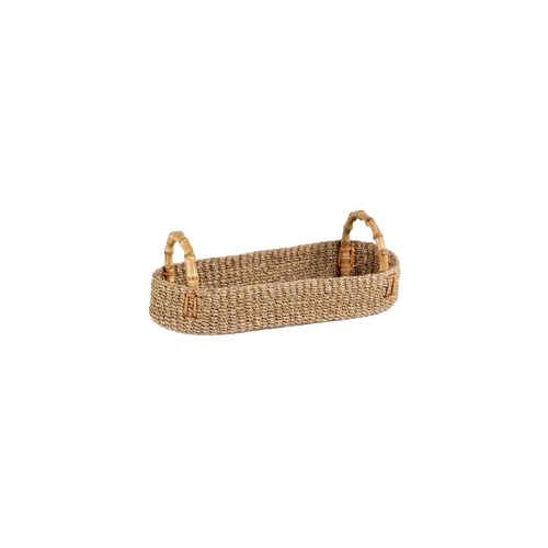 Multipurpose Abaca Tray with Bamboo Handles - Natural - Small