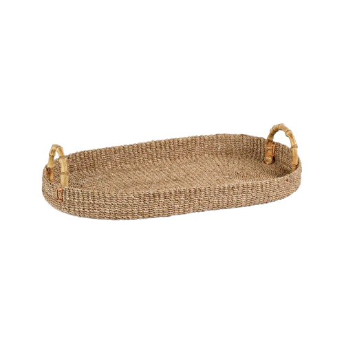 Multipurpose Abaca Tray with Bamboo Handles - Natural - Large