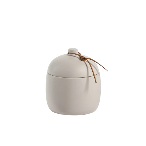 Prado Ceramic Canister with Leather Tie - White - Small