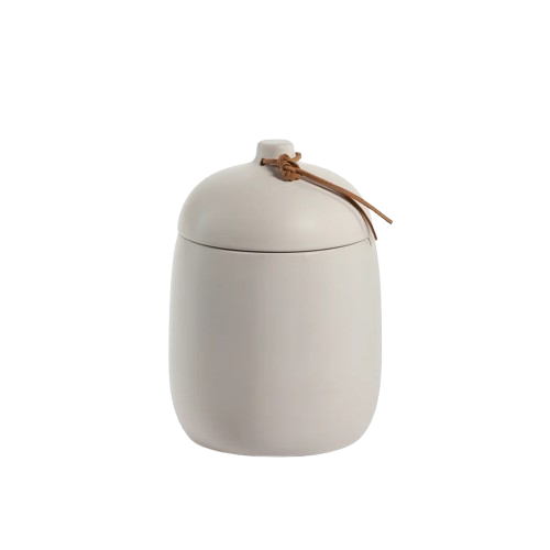 Prado Ceramic Canister with Leather Tie - White - Large