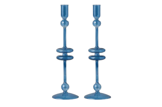 Glass Candlestick Pair, Large