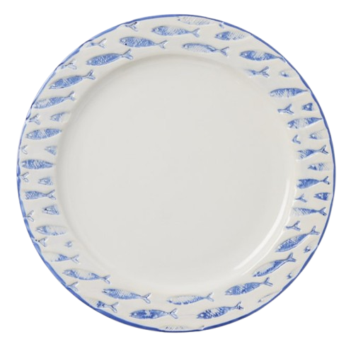 Blue and White Fish Dinner Plate